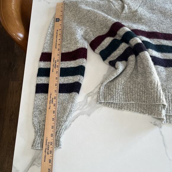 Britches Great Outdoors Mens Size XL Wool Shawl Neck Vintage Sweater Gray Stripe - Picture 6 of 10